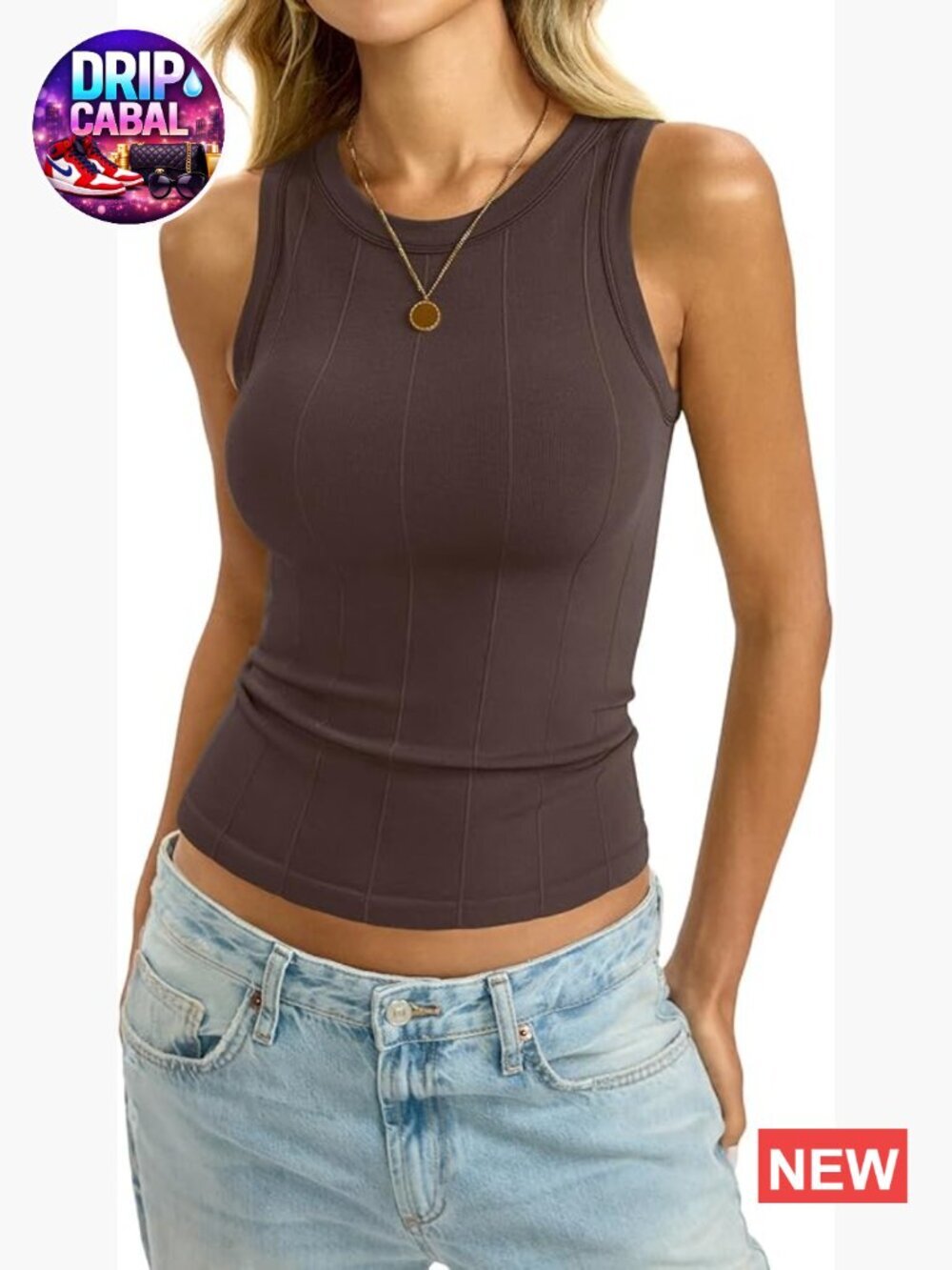 Womens Ribbed Seamless Tank Crew Neck Sleeveless Summer Fitted Top